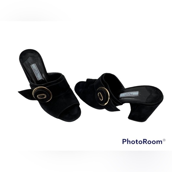 PRADA MILANO BLACK SUEDE CHUNKY HEEL SANDAL BLACK SIZE 37 EUR SIZE 6.5 US - Picture 3 of 16